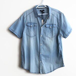 Men's - NWT - Ombre Blue Snap-up Shirt - Short Sleeve- Size L  - Silver Jeans Co